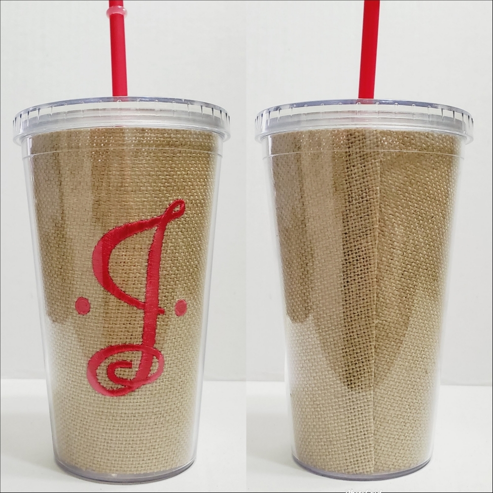 NWT Kirklands "J" Burlap Tumbler
